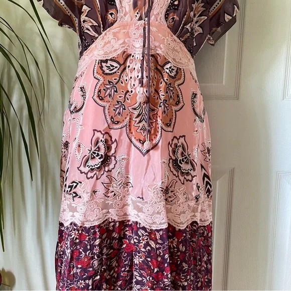 farm rio glam tapestry laces short-sleeve maxi dress Glam Tapestry Lace Slip Dress